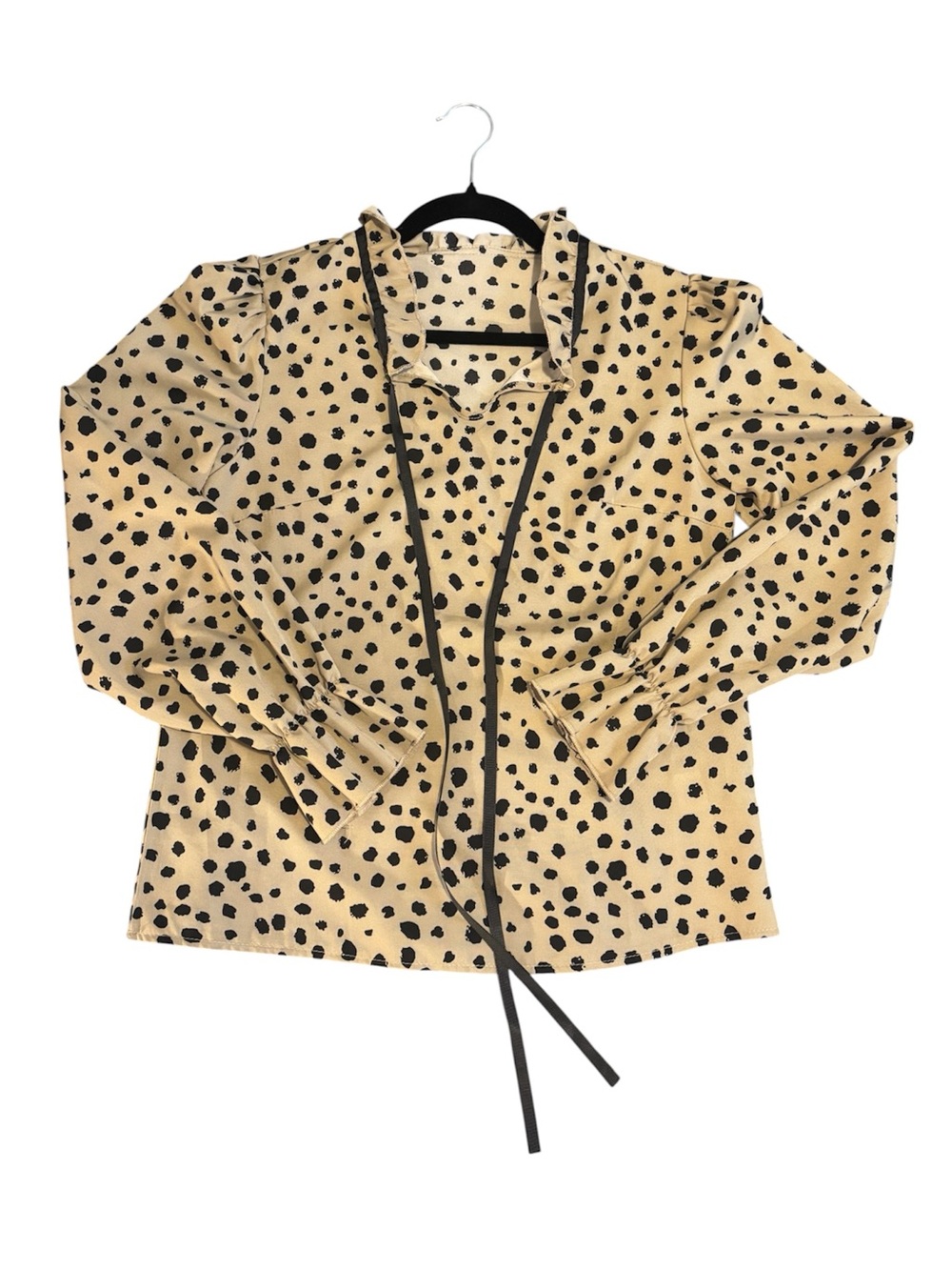 SHEIN Beige and Black Polka Dot Tie-Front Blazer Jacket